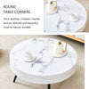 31.5 White Marble-Patterned MDF Round Coffee Table With Black Metal Legs.Adjustable Feet,Coffee Table,Round Table Design,MDF Material,White Marble Pattern.