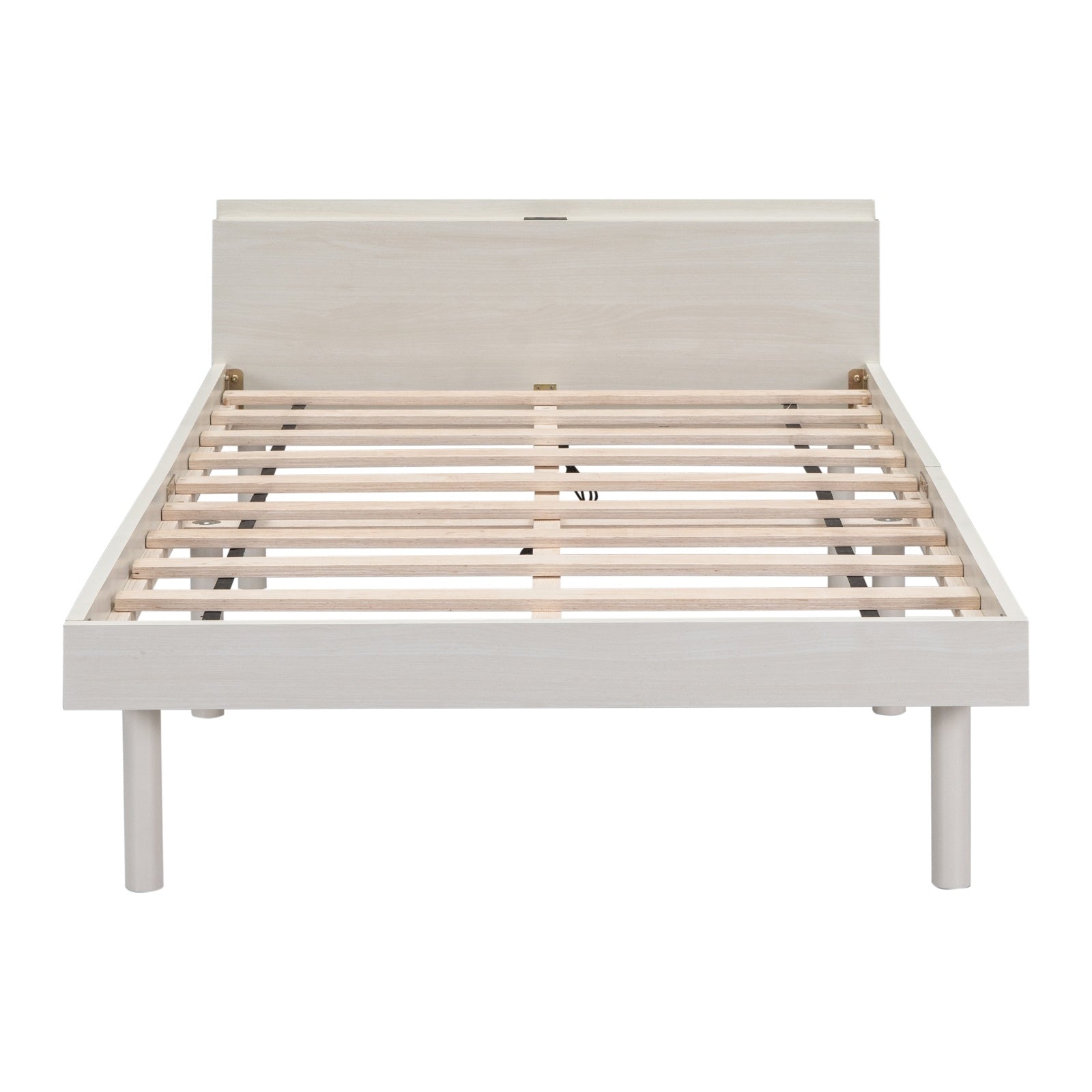 Modern Twin Platform Bed Frame With USB Ports, White Washed Color