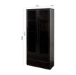 Display Cabinet With Glass Doors, Curio Storage Cabinet With 2-Drawer, Bookcase With LED Lights, Black