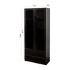 Display Cabinet With Glass Doors, Curio Storage Cabinet With 2-Drawer, Bookcase With LED Lights, Black