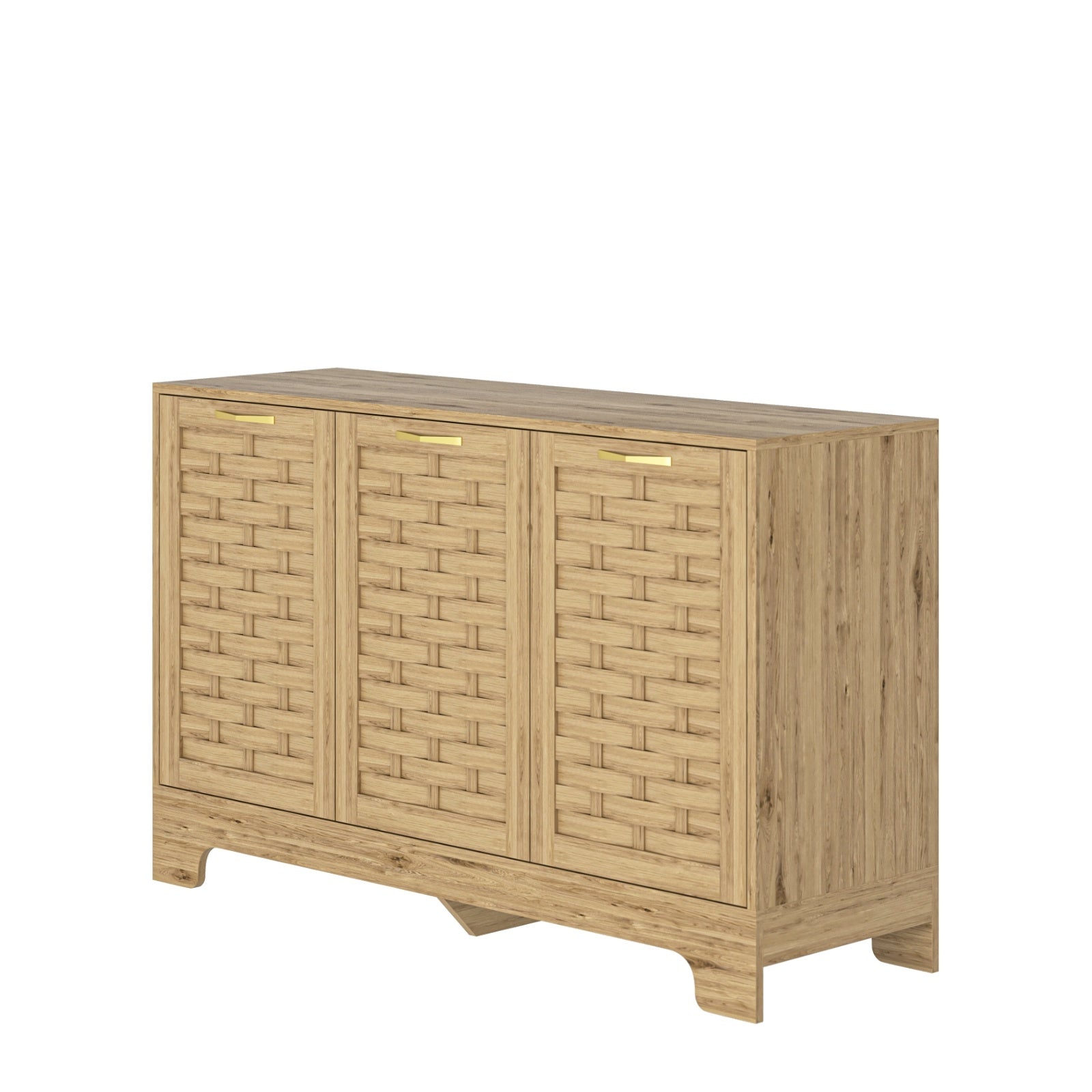 Storage Cabinet With 3 Doors, Wood Sideboard Buffet Storage With Adjustable Shelf, Anti-tip Kit Acce