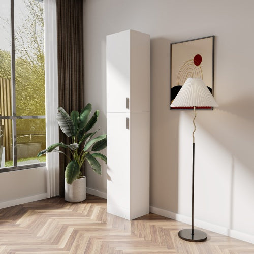 Freestanding Cabinet With Inadjustable Shelves And Two Doors For Kitchen, Dining Room, White