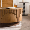 Coffee Table Round Wood Modern Solid Wood Veneer Handcrafted Relief Tea Table With Sturdy Pedestal For Apartment,Living Room