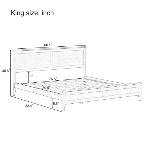 Modern Solid Wood King Size Platform Bed With Sturdy Wooden Slats Support,No Box Spring Needed, Espresso