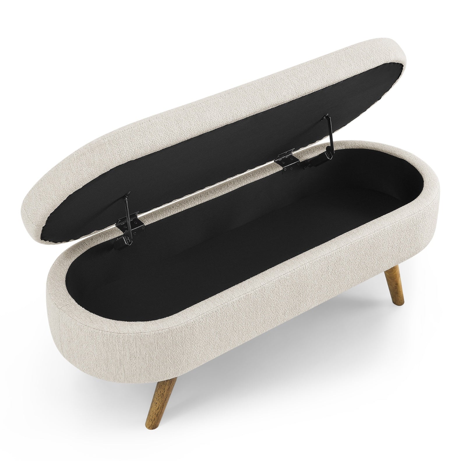 Ottoman Oval Storage Bench,Rubber Wood Legs, Beige 43.5x16x16