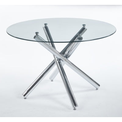 Chrome Dining Table With Metal Leg And Glass,Modern Space Saving Kitchen Table For Living Room,120X120X75CM