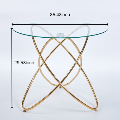 Dining Table With Golden Metal Leg And Tempered Glass,Modern Space Saving Kitchen Table For Living Room,golden Color Metal Legs