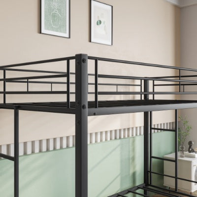 Metal Bunk Bed Twin Over Twin, Heavy Duty Twin Bunk Beds With Shelf And Slatted Support No Box Spring Needed Black