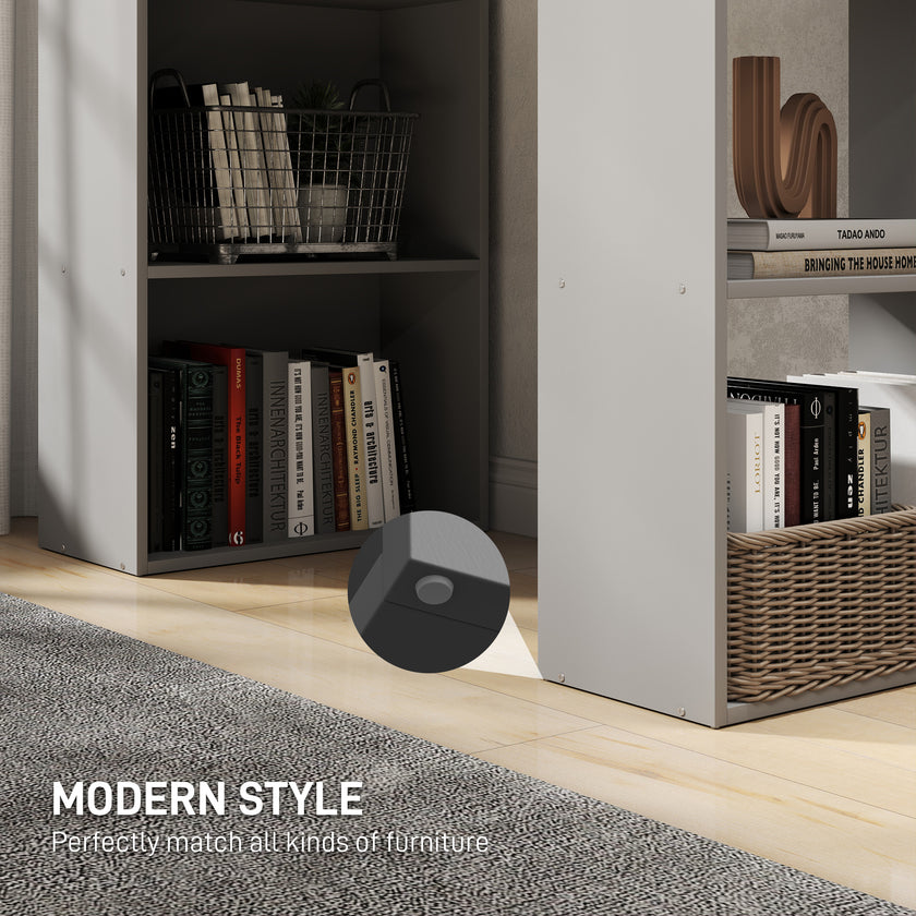 Compact Computer Desk With 6-Tier Storage Shelves, Writing Table Workstation With Bookshelf For Home Office, Gray