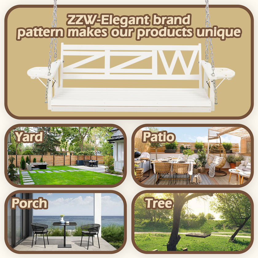 Wooden Outdoor Porch Swing With 3-seat