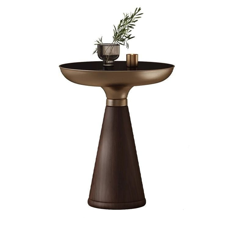 Tempered Glass Round Light Luxury Modern Solid Wood Side Table