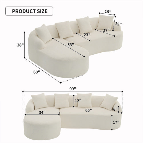 LY-022 GREY COMPRESSION SOFA Combining Chaise Longue With 3-seater, Wood Grain Chenille Fabric, Full Sponge Compression Sofa,combined Sofa With 4 Pillows For Living Home Furniture Apartment