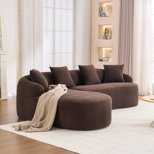 LY-022 Full Compression Sponge L-Shape Sectional Sofa, Brown Modular Chaise Chenille Couch, 30D High-Density For Apartment Living Room, 900 Lbs.