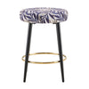 Counter Height Bar Stools Set Of 2, PU Kitchen Stools Upholstered Dining Chair Stools 24 Inches Height With Golden Footrest For Kitchen Island Coffee Shop Bar Home Balcony Silver Leaves Velvet