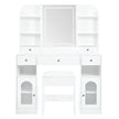 43.2 Vanity Desk With LED Mirror And Lights, Glass Top Vanity With RGB Glass Light Cabinets, Dressing Table With 5 Drawers ,Storage Shelves And Stool For Bedroom, White