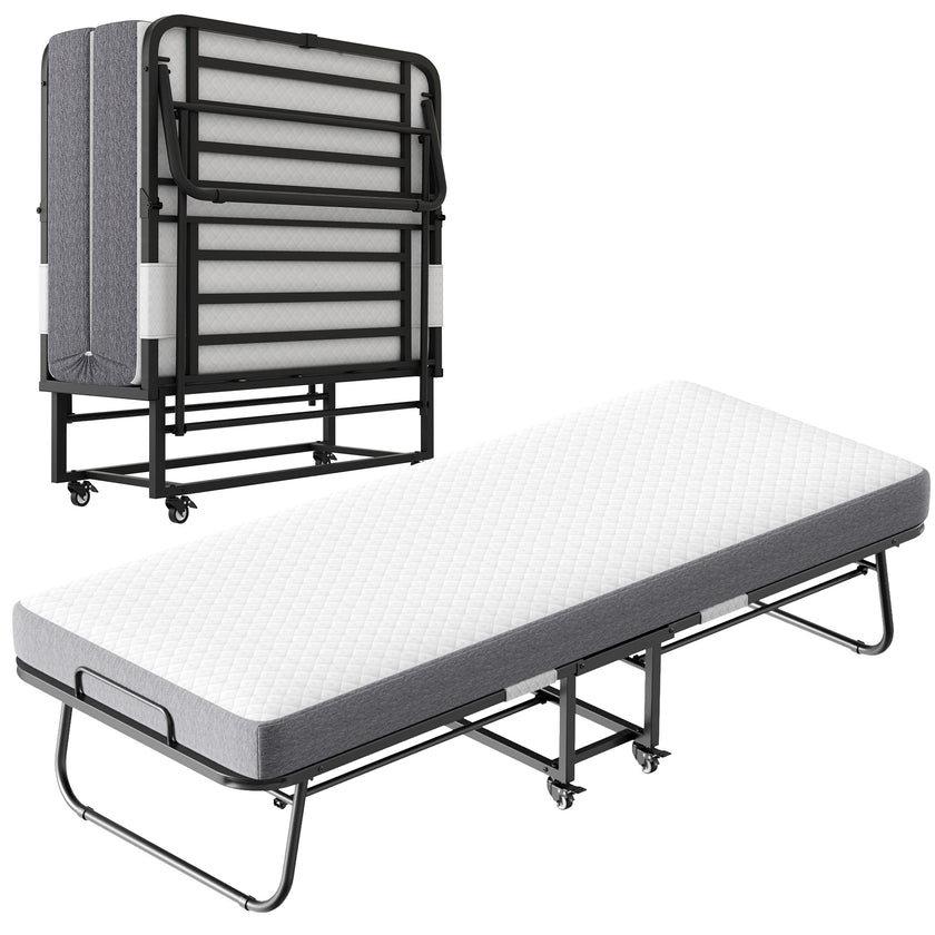 Folding Bed With Mattress  Foam Mattress All Steel Pipe Frame