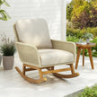 Contemporary Minimalist Ivory Wicker Rocking Chair With Soft Polyester Cushions And Durable Wooden Frame, Perfect For Indoor And Outdoor Spaces Like Patio, Balcony, Or Living Room