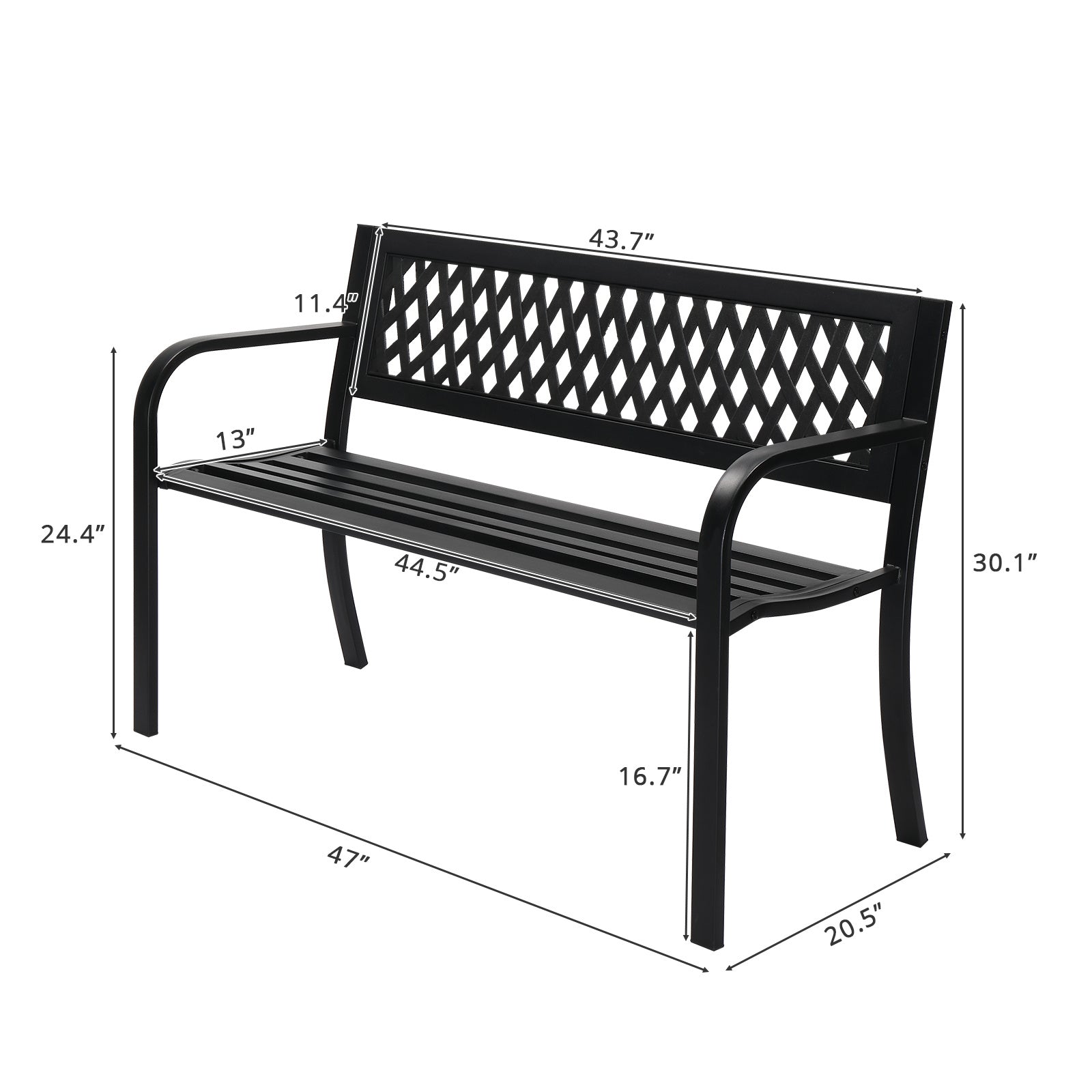 47 Inch PVC Mesh Backrest Black Iron Bench