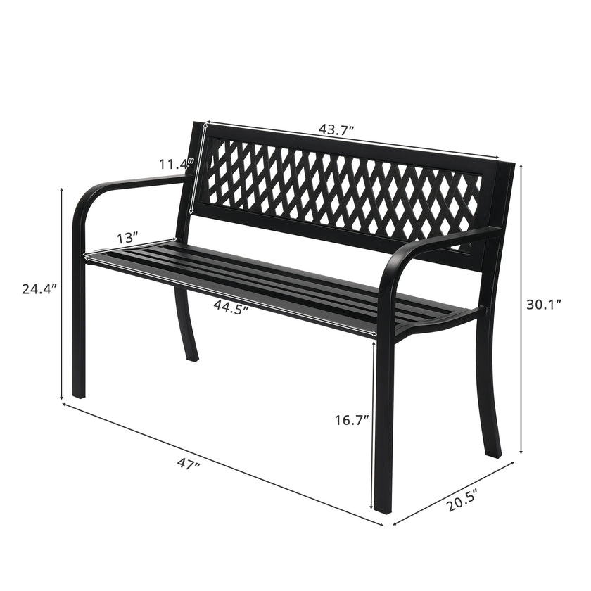 47 Inch PVC Mesh Backrest Black Iron Bench