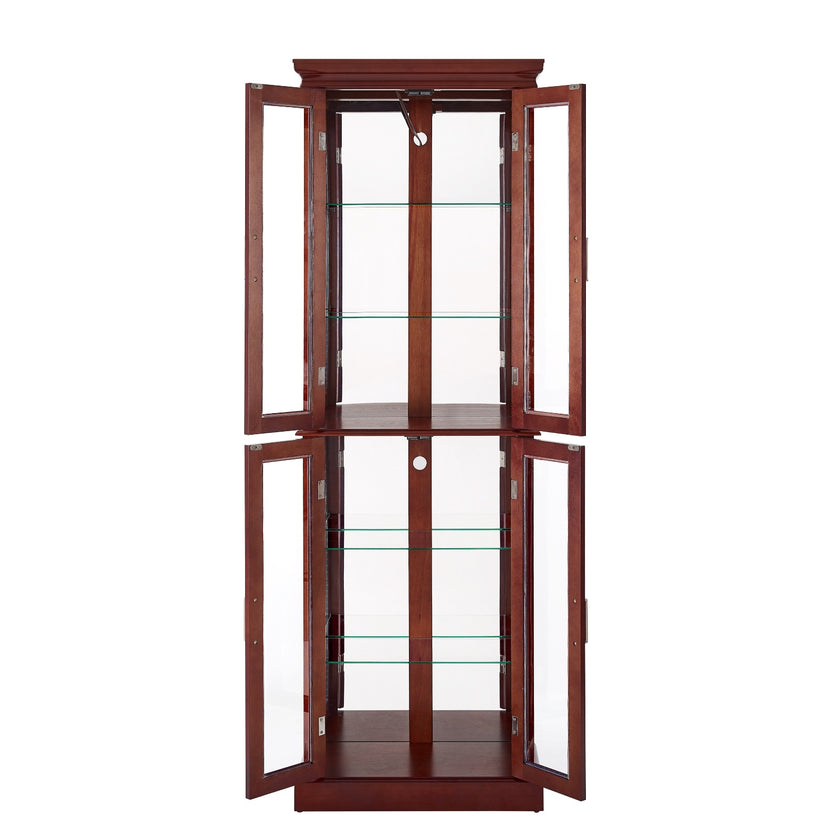 Lighted Curio Display Cabinet With Adjustable Shelves & Mirrored Back Panel
