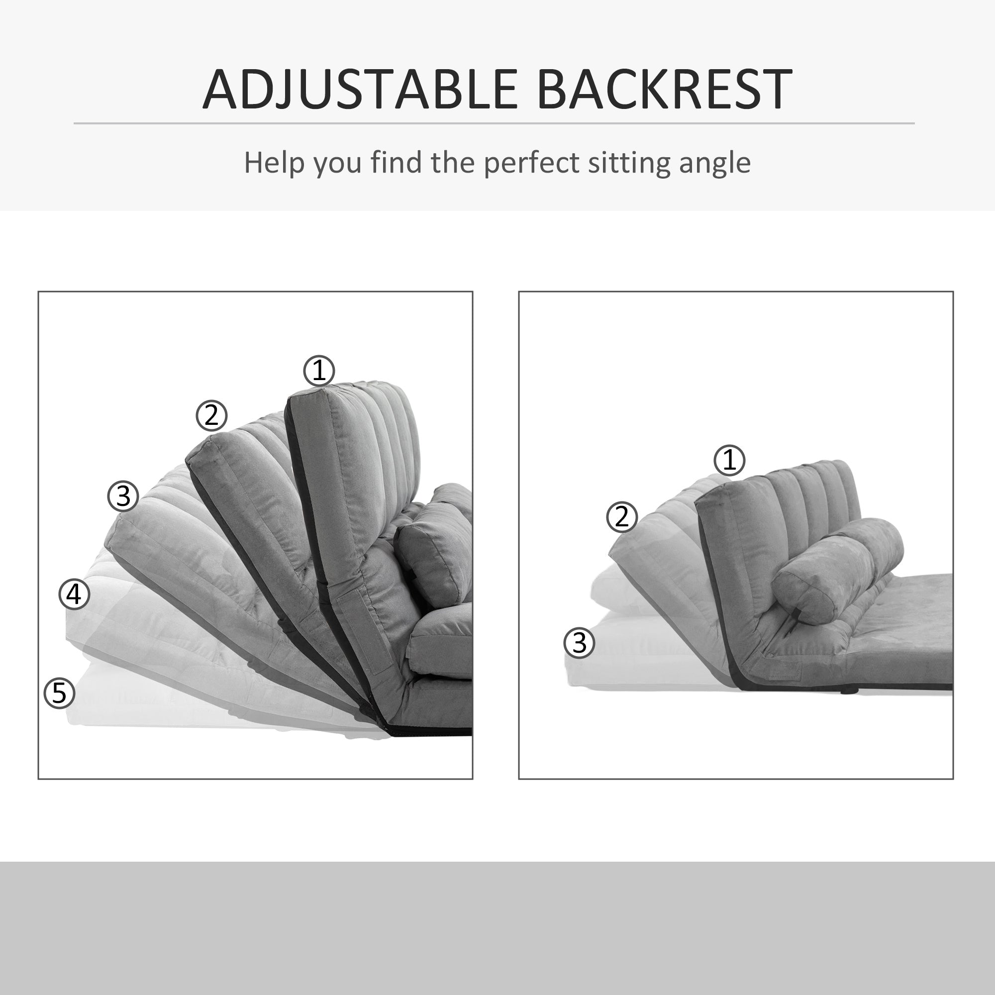 Folding Upholstered Couch Bed Gray Convertible Floor Sofa Chair Metal Frame Pillows