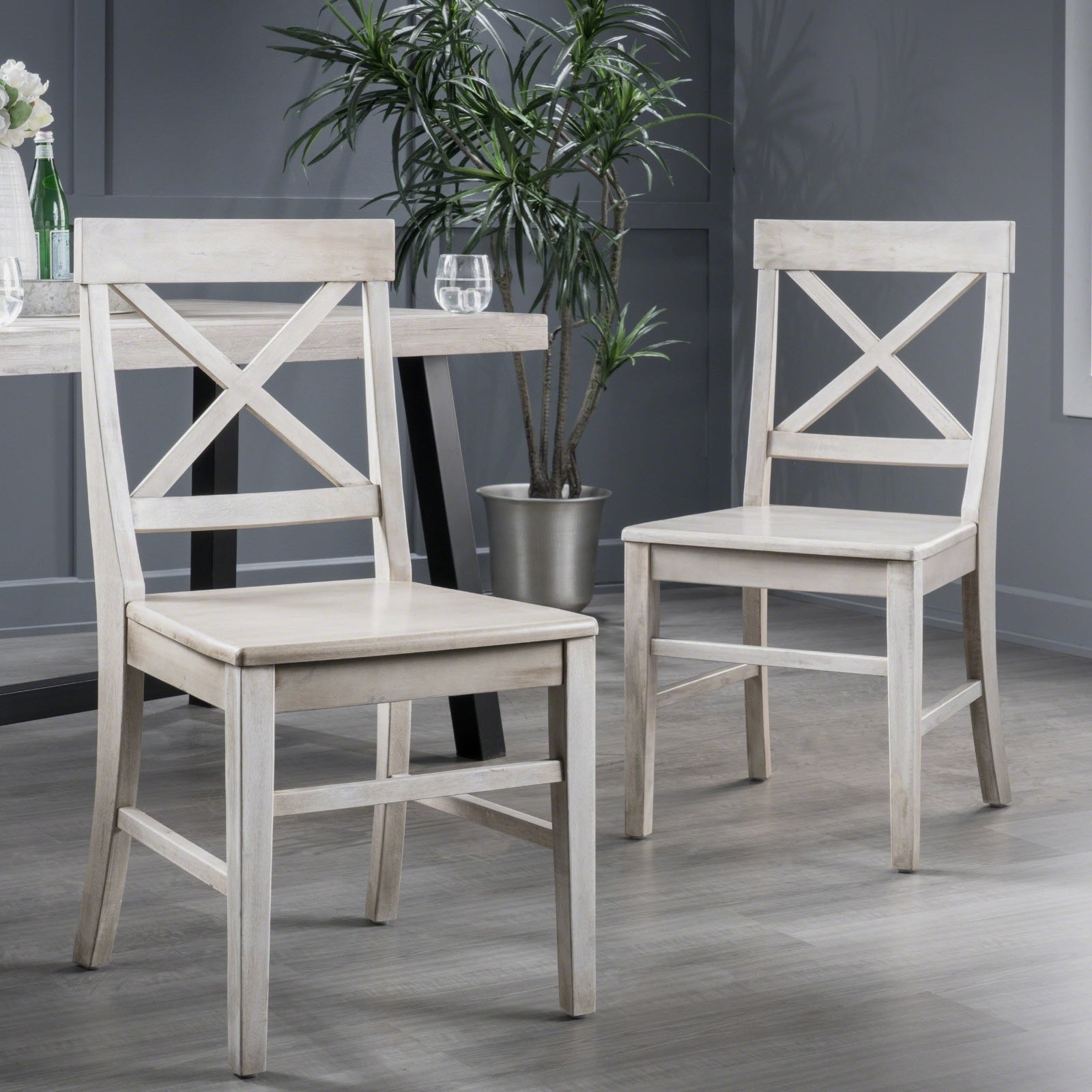 Acacia Wood Dining Chairs, Light Grey Wash, 21D X 17.75W X 35.5H Inch  Set Of 2
