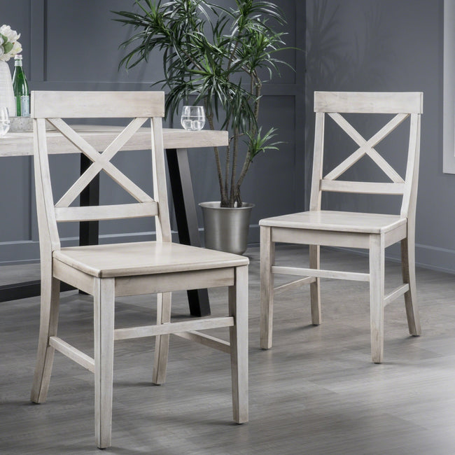 Acacia Wood Dining Chairs, Light Grey Wash, 21D X 17.75W X 35.5H Inch  Set Of 2