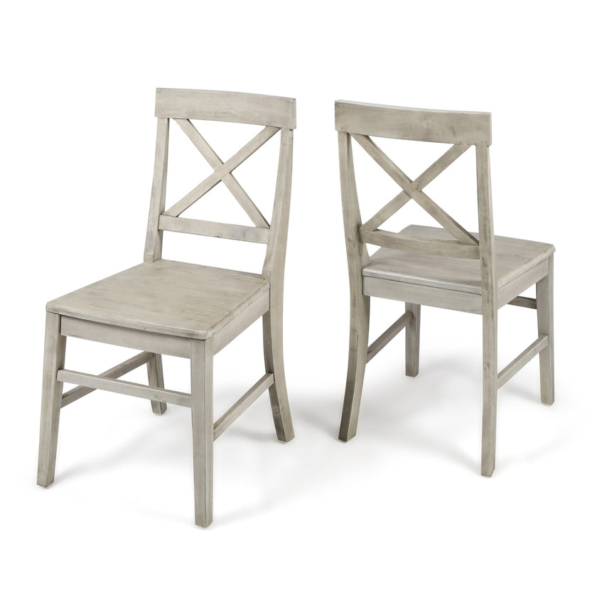 Acacia Wood Dining Chairs, Light Grey Wash, 21D X 17.75W X 35.5H Inch  Set Of 2