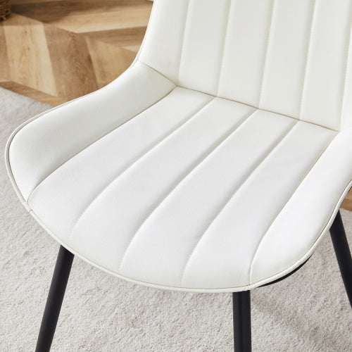 Extended Seat Cushion PU Dining Chair Set - Four Pieces.Smooth Line Design.Can Integrate Well Into Various Modern Home Decoration Styles.White And Black Splicing Colors.