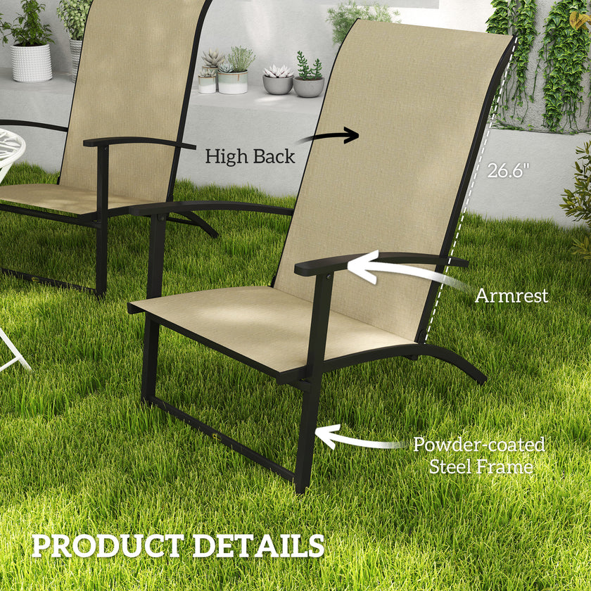 Set Of 2 Outdoor Dining Chairs With High Back, Armrests, Folding Patio Chairs For Patio, Lawn, Camping, Beige
