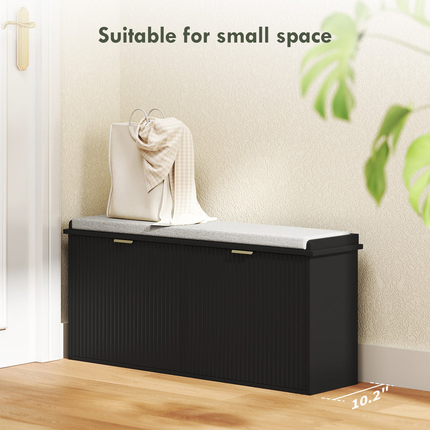 Shoe Storage Bench With Padded Seat Cushion And Flip-Drawer, Entryway Bench, Shoe Cabinet, 40.9x10.2x18.7 Inches, Black