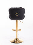 Set Of 2 Bar Stools Chrome Base, Swivel, Adjustable Height, Velvet