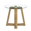 Modern And Practical Round Table. Made Of Clear Tempered Glass Top And Wood-coloured MDF Material. Suitable For Living Rooms And Bedrooms