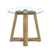 Modern And Practical Round Table. Made Of Clear Tempered Glass Top And Wood-coloured MDF Material. Suitable For Living Rooms And Bedrooms