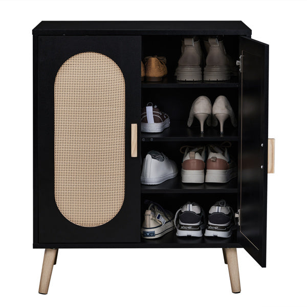 2-door Standing Cabinet Type With High Foot Oval Rattan Shoe Cabinet