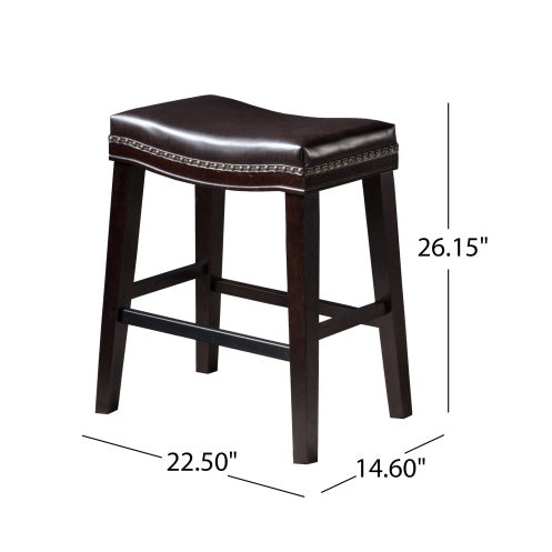 Contemporary Upholstered Saddle Counter Stool With Nailhead Trim Dark Brown