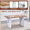 Natural Wood Grain MDF Dining Table   55x31.5 Stable Design.Suitable For Various Modern Home Decor Styles.Splicing Structure Design,Wood Textured Desktop,White Marble Patterned Table Legs