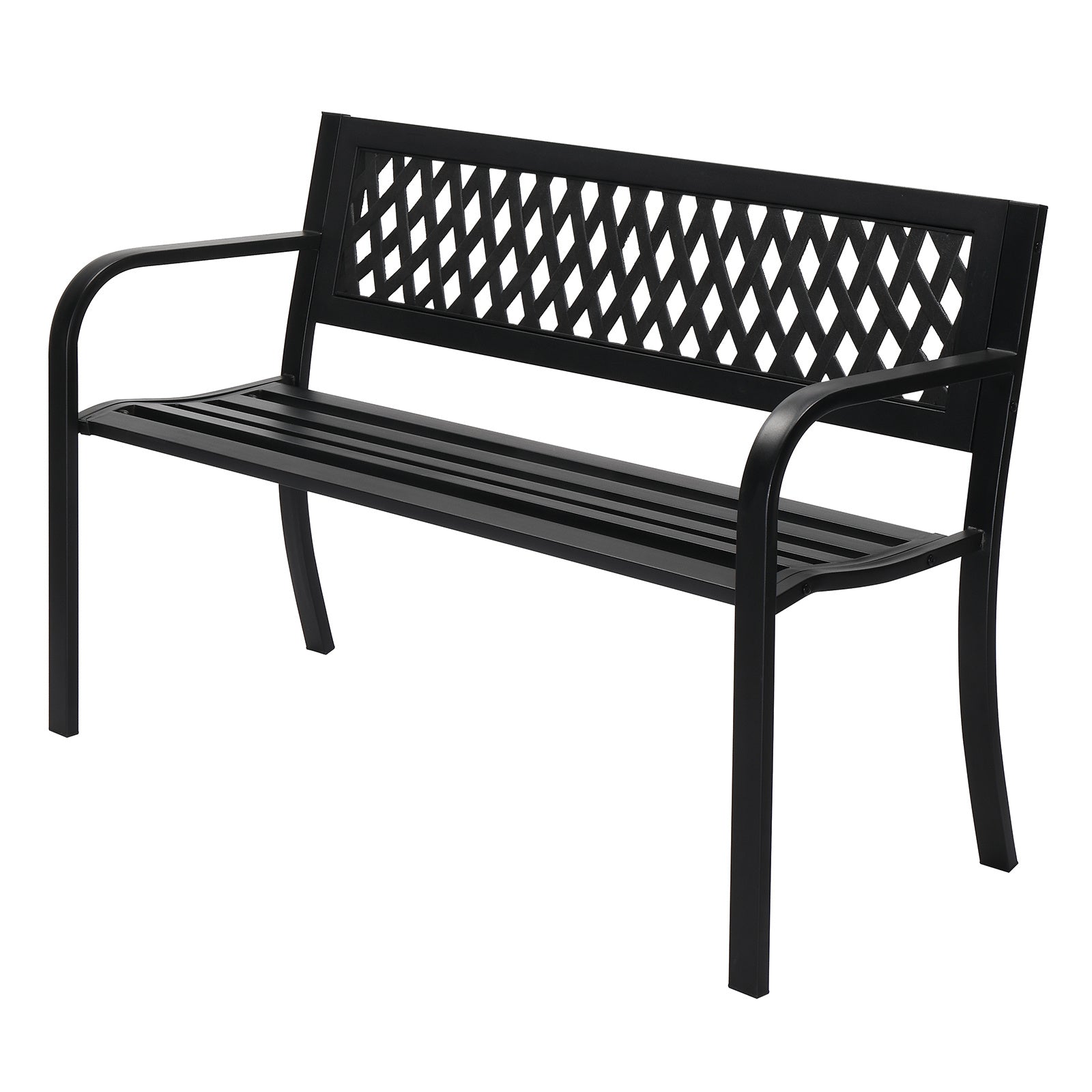 47 Inch PVC Mesh Backrest Black Iron Bench