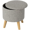 Round Ottoman Stool With Storage, Linen Upholstered Foot Stool With Padded Seat, Hidden Space And Wood Legs, Light Gray