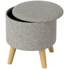 Round Ottoman Stool With Storage, Linen Upholstered Foot Stool With Padded Seat, Hidden Space And Wood Legs, Light Gray