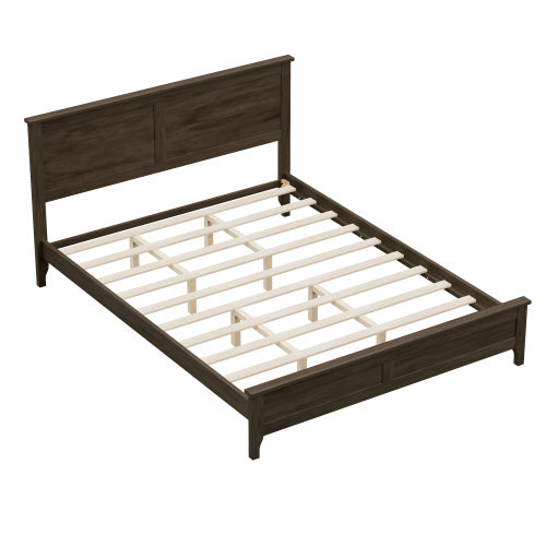 Modern Solid Wood Queen Size Platform Bed With Sturdy Wooden Slats Support,No Box Spring Needed, Espresso