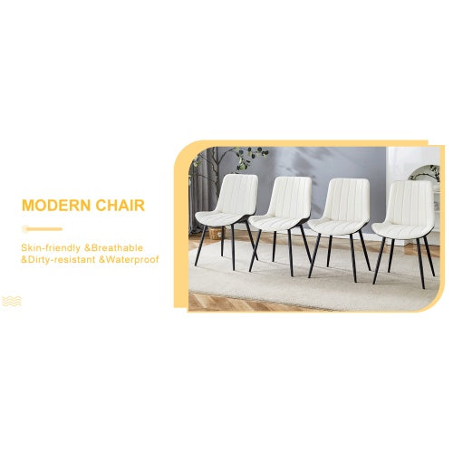 Extended Seat Cushion PU Dining Chair Set - Four Pieces.Smooth Line Design.Can Integrate Well Into Various Modern Home Decoration Styles.White And Black Splicing Colors.