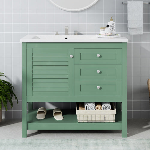 36'' Bathroom Vanity With Undermount Sink, Free Standing Vanity Set With 2 Drawers& Soft Closing Doors, Bathroom Storage Cabinet With Solid Wood Feet, Green