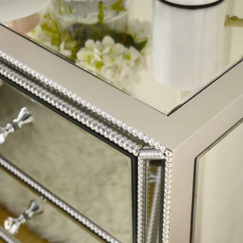 W 22X D 16  X 26.8  Silver Mirror Three Drawer Cabinet