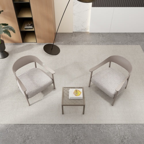 Modern 2 Piece Accent Chair Set With Coffee Table  Apricot Brown PP  Steel Frame Sofa Set, Soft Cushioned Seating For Living Room, Lounge, Balcony
