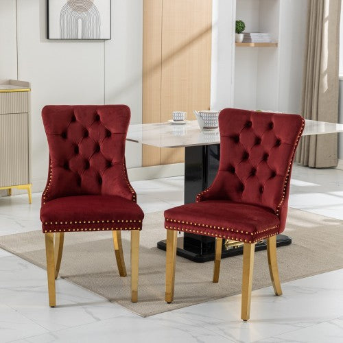 High-end Tufted Solid Wood Contemporary Velvet Upholstered Dining Chair With Golden Stainless Steel Plating Legs,Nailhead Trim,Set Of 2