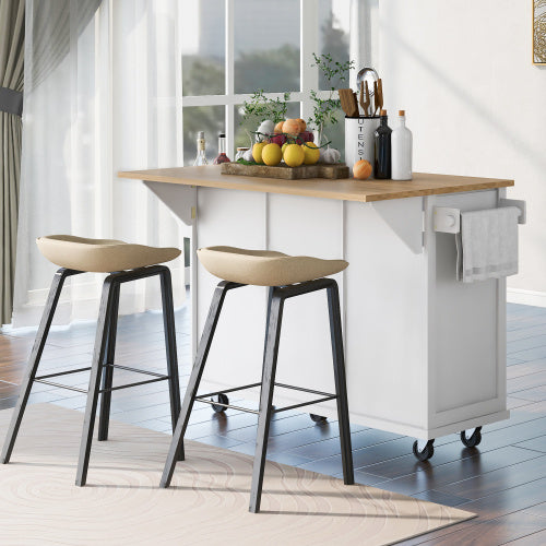 Kitchen Trolley With Rubberwood Folding Leaf Countertops