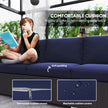 3-Seat Outdoor Patio Sofa With Cushions, PE Rattan Wicker Sofa With Wide Armrests, Outdoor Wicker Couch, Navy Blue