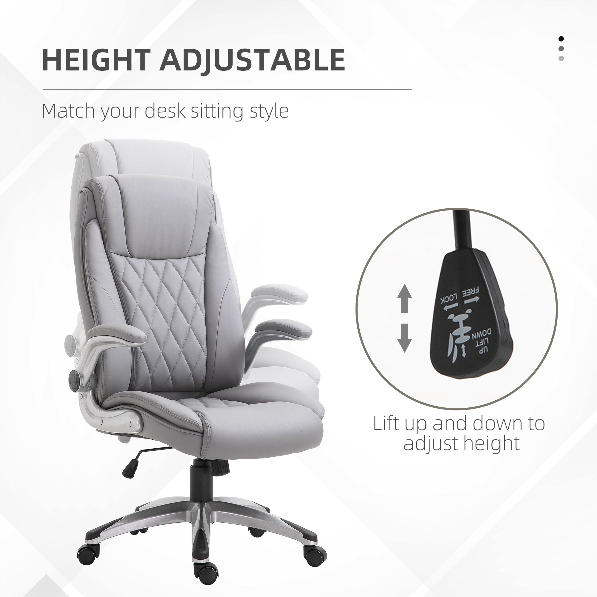 Vinsetto High Back Faux Leather Home Office Chair Rocker With Adjustable Armrest For Home Office, Gray