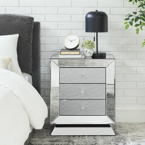 W 22 X D 16.5 X H26.4 Elegant Mirror Three Drawer Cabinet, Drawer Inlaid With Diamond Glass Mirror Three Drawer Cabinet, Suitable For Corridor, Living Room, Corner, Bedroom, Sofa